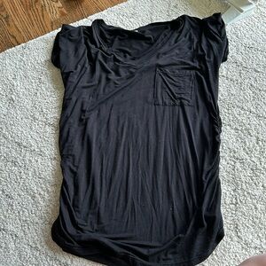 Two maternity short sleeve t shirts. Black and grey striped size XL